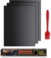 BbqGrillMat Bakmat - BBQ Mat - Ovenmat - 3 Stuks - Teflon - Inclusief siliconen bakkwast