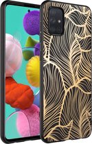 iMoshion Design voor de Samsung Galaxy A71 hoesje - Bladeren - Goud / Zwart