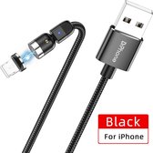 DrPhone LINI Series - Lightning Magnetische kabel – Geschikt Voor iPad / iPod en iPhone - 2.4A - Nylon Gevlochten 540° Graden L-Vorm & Recht Roterend - Zwart