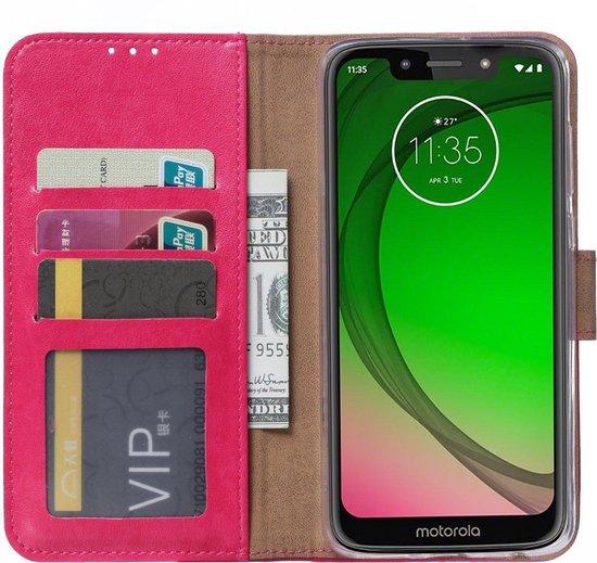 Etui Portefeuille Motorola Moto G7 Power rose avec 2 pièces de protection d'écran en Glas