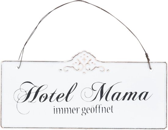 Clayre & Eef Tekstbord 21x15 cm Wit Ijzer Rechthoek Hotel Mama Wandbord
