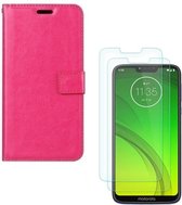 Motorola Moto G7 & G7 Plus Portemonnee hoesje roze met 2 stuks Glas Screen protector