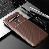 Voor LG K61 Carbon Fibre Texture Shockproof TPU Case (Bruin)