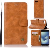 Voor ASUS Zenfone 4 Max ZC520KL Retro koperen gesp Crazy Horse Horizontale flip PU lederen tas met houder & kaartsleuven & portemonnee & draagkoord (goudgeel)