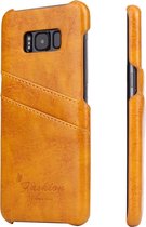 Fierre Shann Retro Oil Wax Texture PU lederen tas voor Galaxy S8 + / G9550, met kaartsleuven (geel)