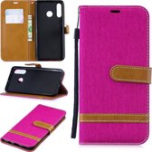 Kleurafstemming Denim Texture Leather Case voor Huawei P30 Lite, met houder & kaartsleuven & portemonnee & lanyard (rozerood)