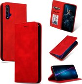 Retro skin feel zakelijke magnetische horizontale flip lederen case voor Huawei Honor 20 (rood)