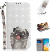 Voor Huawei P40 3D-schilderen Horizontale flip lederen tas met houder en kaartsleuf en portemonnee en lanyard (pug)