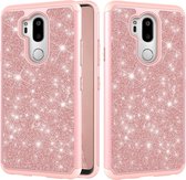 Glitter poeder contrast huid schokbestendig siliconen + pc beschermhoes voor LG G7 ThinQ / G7 (rose goud)