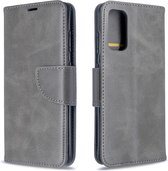 Voor Galaxy S20 Retro Lambskin Texture Pure Color Horizontaal Flip PU-lederen hoesje met houder & kaartsleuven & portemonnee & Lanyard (grijs)