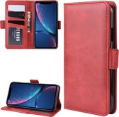 Dual-side magnetische gesp horizontale flip lederen case voor iPhone XR, met houder & kaartsleuven & fotolijst (rood)