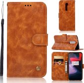 Voor OnePlus 6 Retro koperen gesp Crazy Horse Horizontale flip PU lederen tas met houder & kaartsleuven & portemonnee en lanyard (goudgeel)