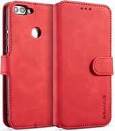 DG.MING Retro Oil Side Horizontal Flip Case met houder & kaartsleuven & portemonnee voor Huawei P Smart / Enjoy 7S (rood)