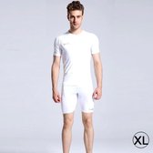 Heren Tights Sport T-shirt met korte mouwen, ronde hals, wit (maat: XL)