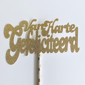 Taartdecoratie versiering| Taarttopper| Cake topper |Gefeliciteerd| Verjaardag| Goud glitter|14 cm| karton