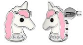 Yolora Kids Unicorn Oorbellen - Kalpa Camaka Kristallen - Roze/Zilver - 18K Witgoud Verguld - Kind - Meisjes Eenhoorn Oorknopjes Zilver - Sieraden Kinderen - Luxe Giftbox - Geschen