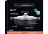 SteinMeijerGermany Marble/braadpan - Met glazen afdekplaat -weide pan zwart - 30 CM 8 Liter-hapjespan- brede pan voor inductie