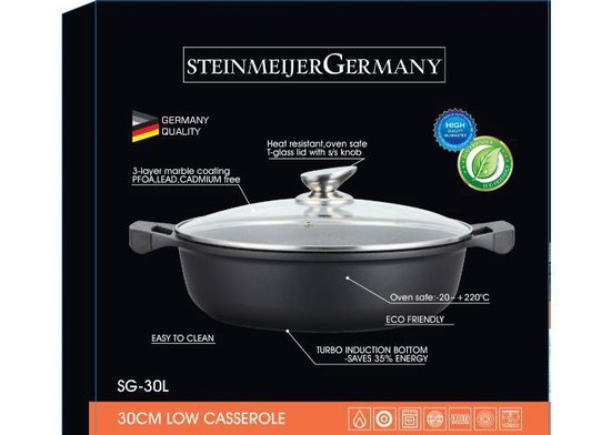 Ik zie je morgen Emigreren meten SteinMeijerGermany Marble/braadpan - Met glazen afdekplaat -weide pan zwart  - 30 CM 8... | bol.com