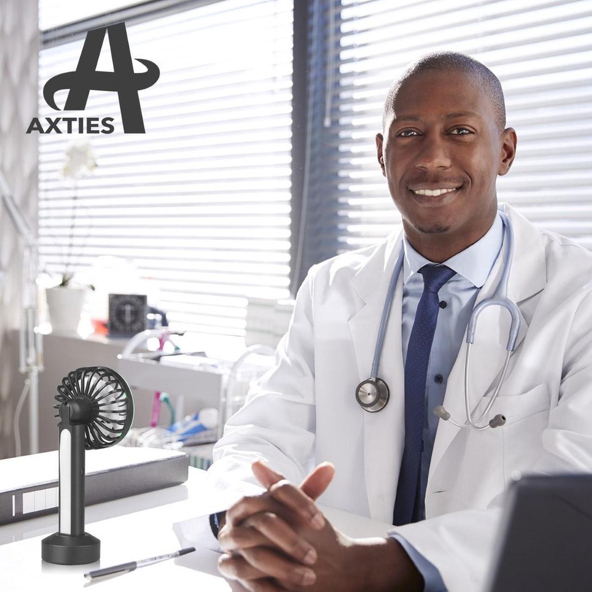 AXTIES 2-in-1 Draagbare Mini Ventilator met LED Lamp - USB Oplaadbaar 2000 mAh Batterij - 3 Snelheden & Lichtstanden - Draagbaar Kleine Tafelventilator - Mobiele Tafel Fan - Bureau Luchtkoeler Airco - Hand Waaier Lucht Koeler - Aircooler - Air Cooler — afbeelding 2