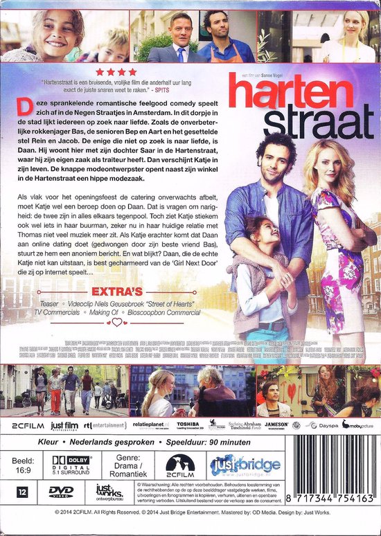 Filmcover met hoofdrolspelers, centraal een stel op de fiets. Titel: harten straat.