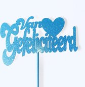 Taartdecoratie versiering| Taarttopper| Cake topper |Gefeliciteerd| Verjaardag| Hart |Licht blauw glitter|16 cm| karton