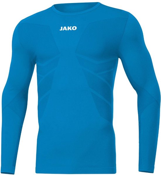 T-shirt thermique bleu Jako pour homme à manches longues avec logo Jako discret sur la poitrine.