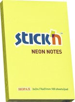Stick'n sticky notes - 76x51mm, neon geel, 100 memoblaadjes