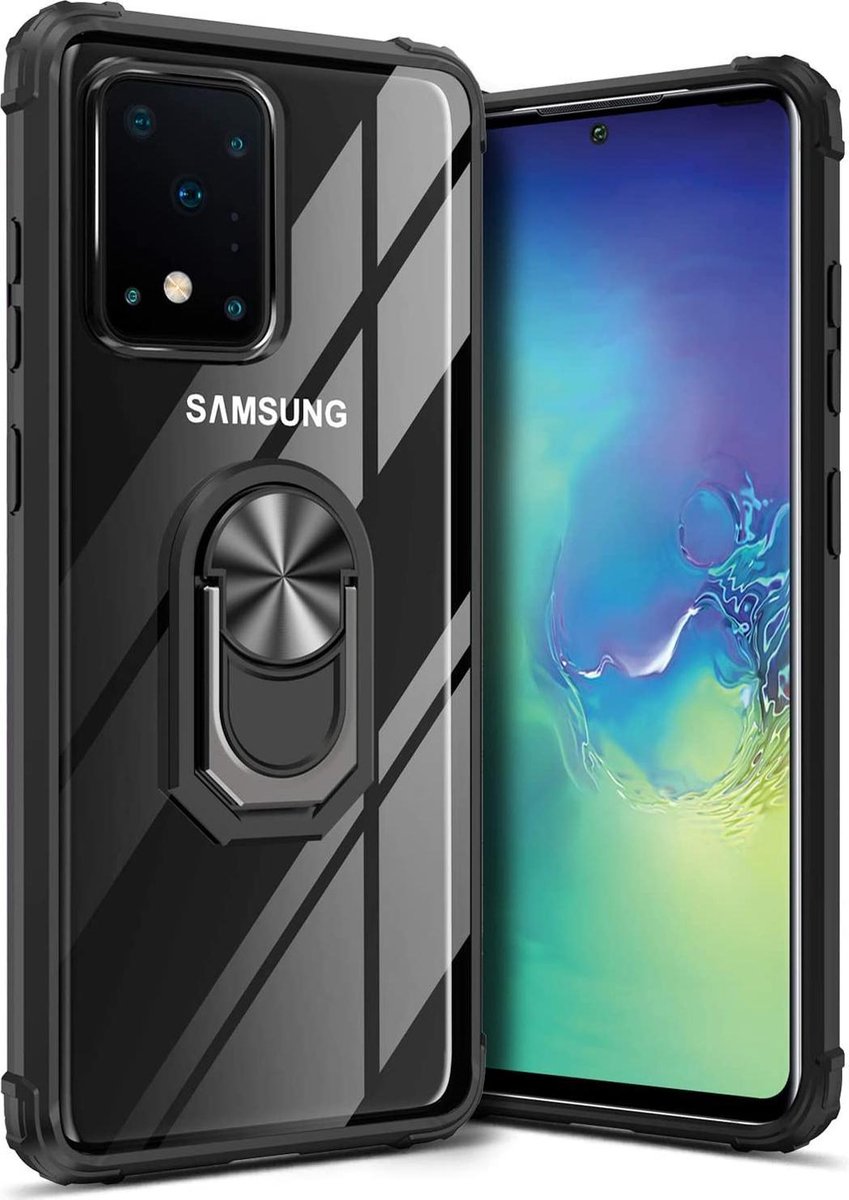 Samsung Galaxy S20 Ultra hoesje acryl transparant + metalen ringstandaard