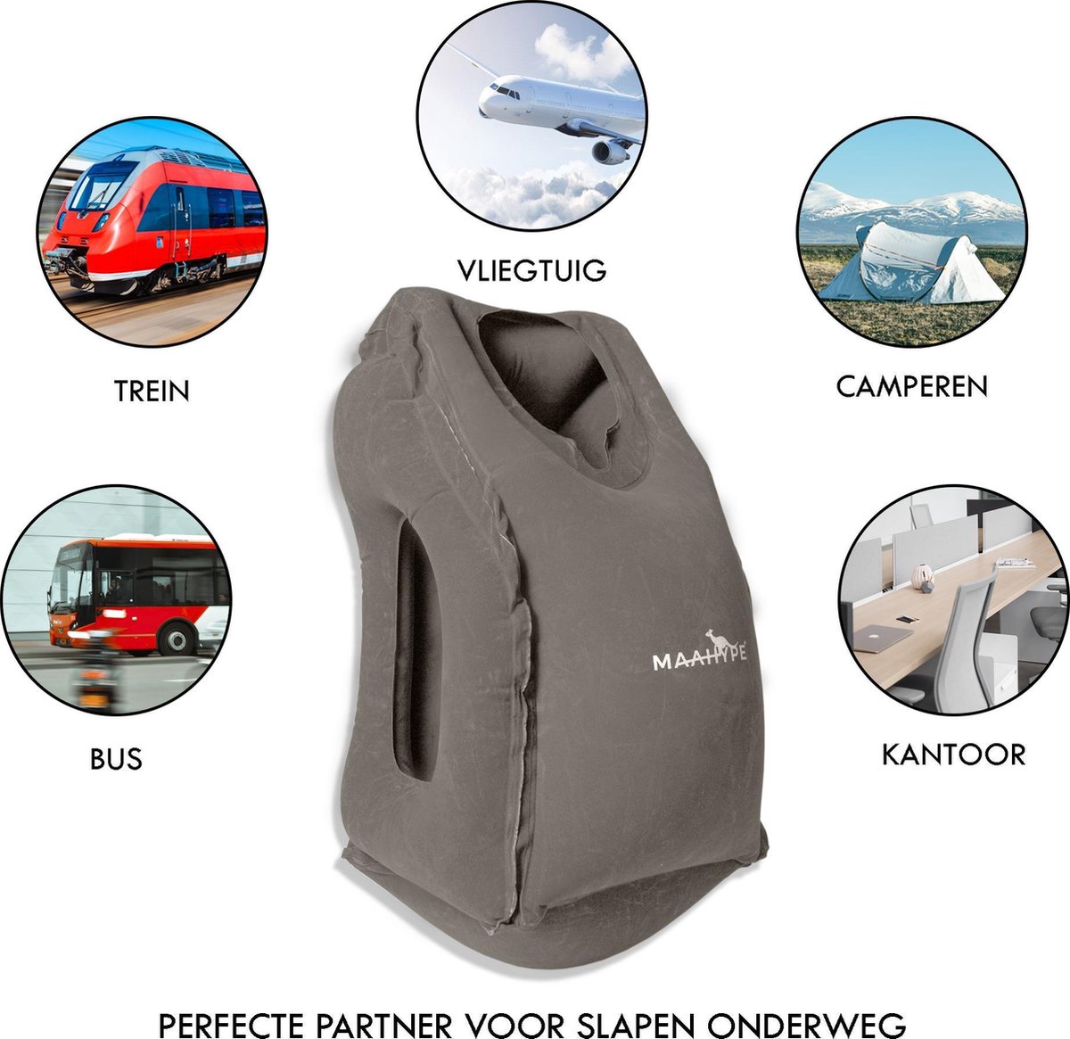 Nekkussen Reiskussen Hoofdkussen Nek Kussen Travel Pillow Vliegtuig Grijs