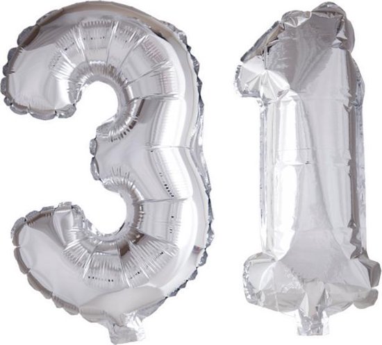 Folieballon 31 jaar zilver 86cm