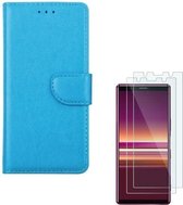 Sony Xperia 5 Portemonnee hoesje Turquoise met 2 stuks Glas Screen protector