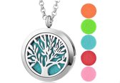 Akyol - Geurketting Tree of Life - Ketting met aroma therapie medaillon - Geur hanger met boom 25mm