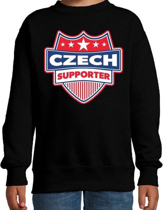 Czech supporter schild sweater zwart voor kinderen - Tjechie landen sweater / kleding - EK / WK / Olympische spelen outfit 134/146
