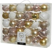 60x Witte/rosé/gouden kunststof kerstballen 6-7 cm - Mix - Onbreekbare plastic kerstballen