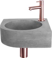 Differnz Cleo Fonteinset - Wasbak Beton - Donkergrijs - Rechte Kraan - Rood Koper - Standaard Greep - 31.5 x 31.5 x 10 cm