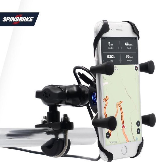 Universele X-Grip Telefoonhouder met USB poort - Smartphone Mobiel Houder – Waterbestendig – Schokbestendig – Motor / Scooter / Boot