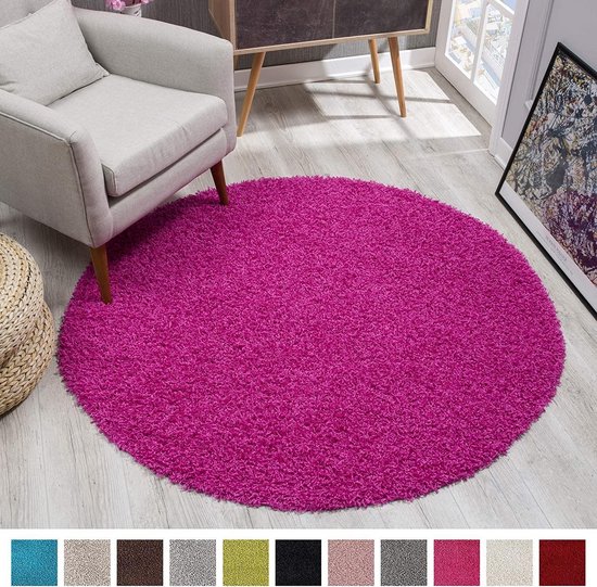 Muratap Loca Shaggy Vloerkleed Rond Roze - 200 CM ROND - Vloerkleed Hoogpolig - Tapijt Woonkamer, Slaapkamer