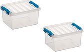 5x stuks sunware Q-Line opberg boxen/opbergdozen 2 liter 20 x 15 x 10 cm kunststof - Praktische opslagboxen - Opbergbakken