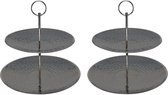 2x Etagere zilver RVS 2-laags 25 cm - Serveerplateaus/etageres - Tafeldecoratie accessoires