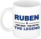 Naam cadeau Ruben - The man, The myth the legend koffie mok / beker 300 ml - naam/namen mokken - Cadeau voor o.a  verjaardag/ vaderdag/ pensioen/ geslaagd/ bedankt