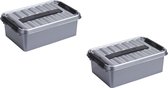4x stuks opberg boxen/opbergdozen 12 liter metallic/zwart 40 x 30 x 14 cm - kunststof  - Praktische opslagboxen