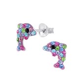 Joy|S - Zilveren dolfijn oorbellen kristal multicolor