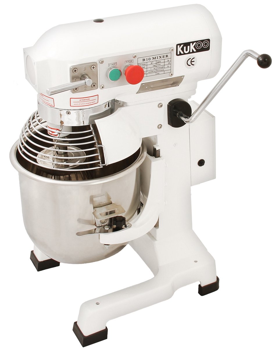 Commerciële Voedsel Mixer / Spiraalmixer - 10 Liter - 3 Versnellingen - 3 Opzetstukken - GRATIS Deeg Schraper. - Maximaal gewicht: 1 kg/Mix