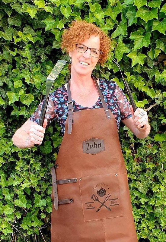Premium Leren Barbecueschort Stan - Vintage One-Cut Lederen Schort XXL-XXXL Met Zakken En Messing Details