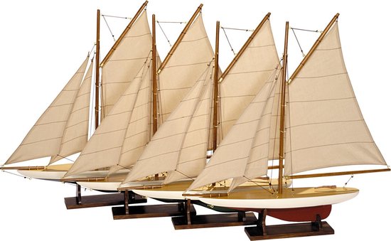Authentic Models - Mini Pond Yachts - boot - schip - miniatuur zeilboot - Miniatuur schip - zeilboot decoratie - Woonkamer decoratie - Set van 4