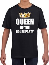 t-shirt Queen of the house party zwart voor kinderen / meisjes - Woningsdag / Koningsdag - thuisblijvers / luie dag / relax shirtje 116/134