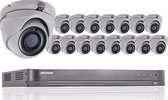 HIKVISION 5MP CCTV Beveiligingssysteem 4K DVR 16CH 16-Kanaals - Met 4TB HDD -  H.265+ HIK 5 MP 2.8MM - 16X Cameras - Binnen en Buiten - Nachtvisie - DS-7216HUHI-K2 DS-2CE56H1T-ITM