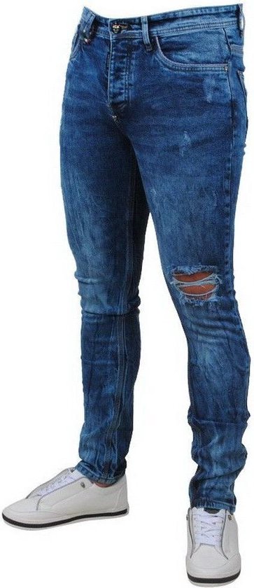 Bravo Jeans - Heren Jeans - Damaged Look - White Wash - Stretch - Lengte 34  - Denim | bol.com