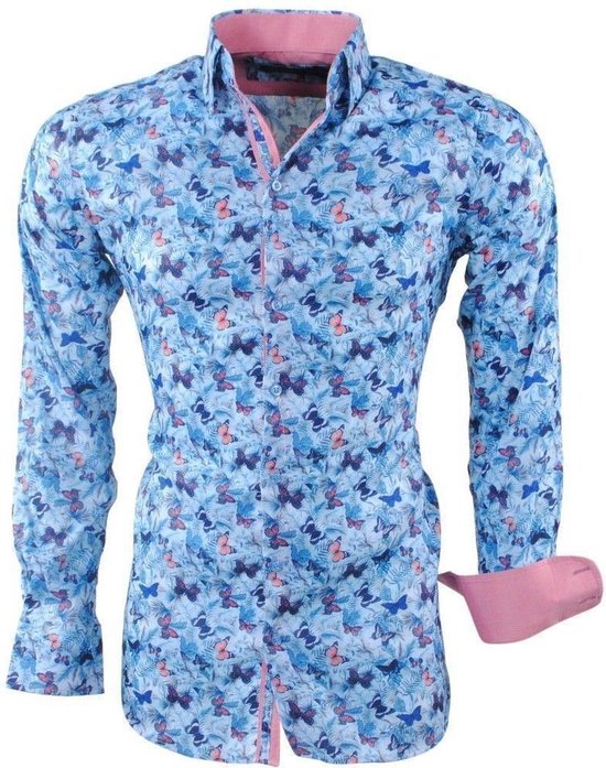 Th zuigen pastel Montazinni - Heren Overhemd - Vlinders - Stretch - Turquoise | bol.com