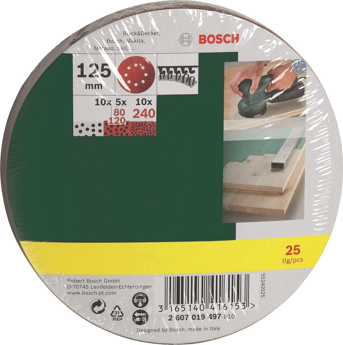 Bosch Schuurbladenset - 25-delig - 125 (korrel 240, 120, 80) | bol.com